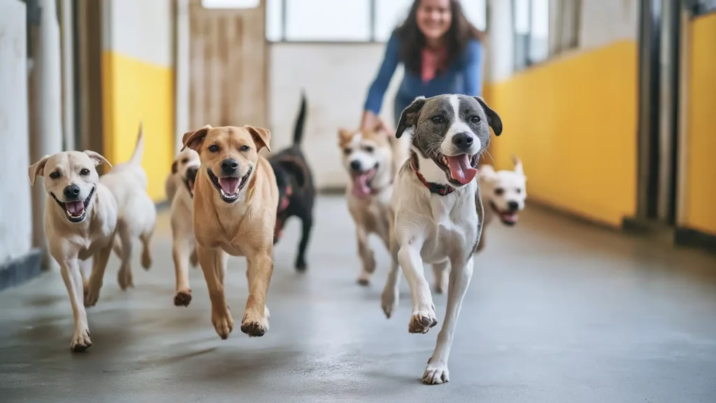 Dog playing at a boarding school