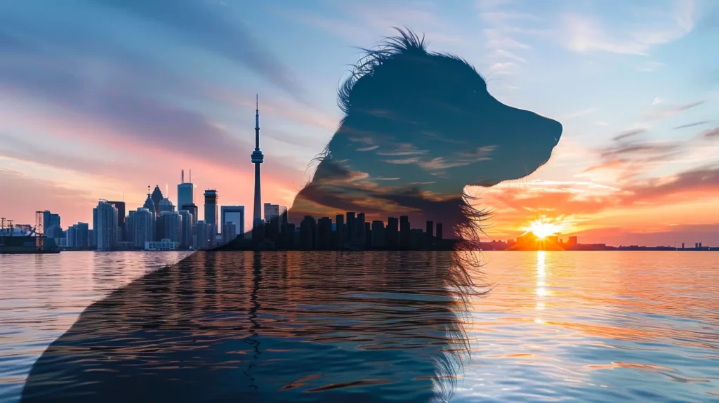 dog overlooking city